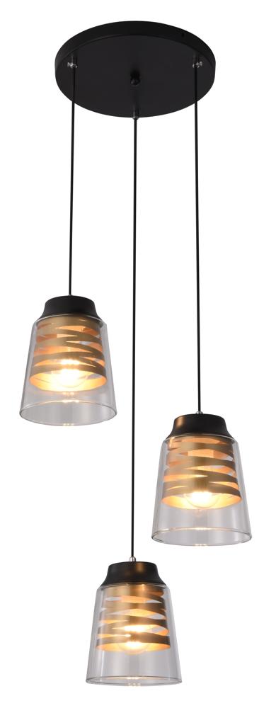 FRESNO lampa wisząca talerz czarny 3x60W E27 klosz bezbarwny