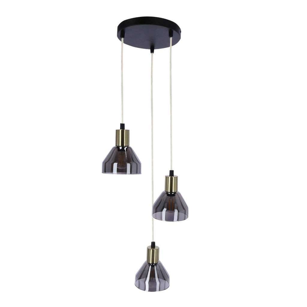 lampa wisząca gregory talerz czarny brąz 3x40W E14 klosz dymiony