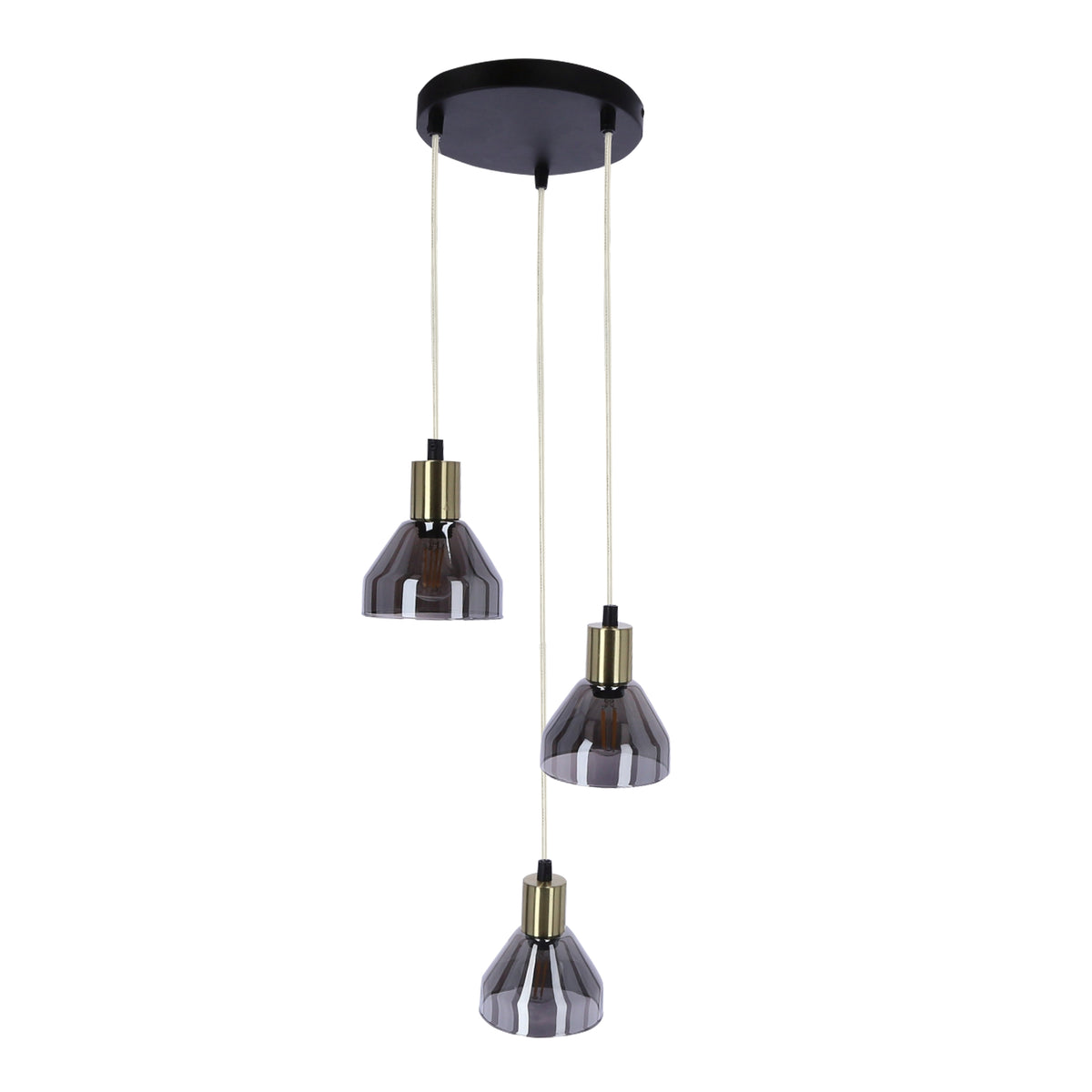 lampa wisząca gregory talerz czarny brąz 3x40W E14 klosz dymiony