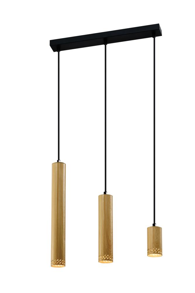Tubo lampa wisząca czarny 3x25W GU10 klosz mix drewniany