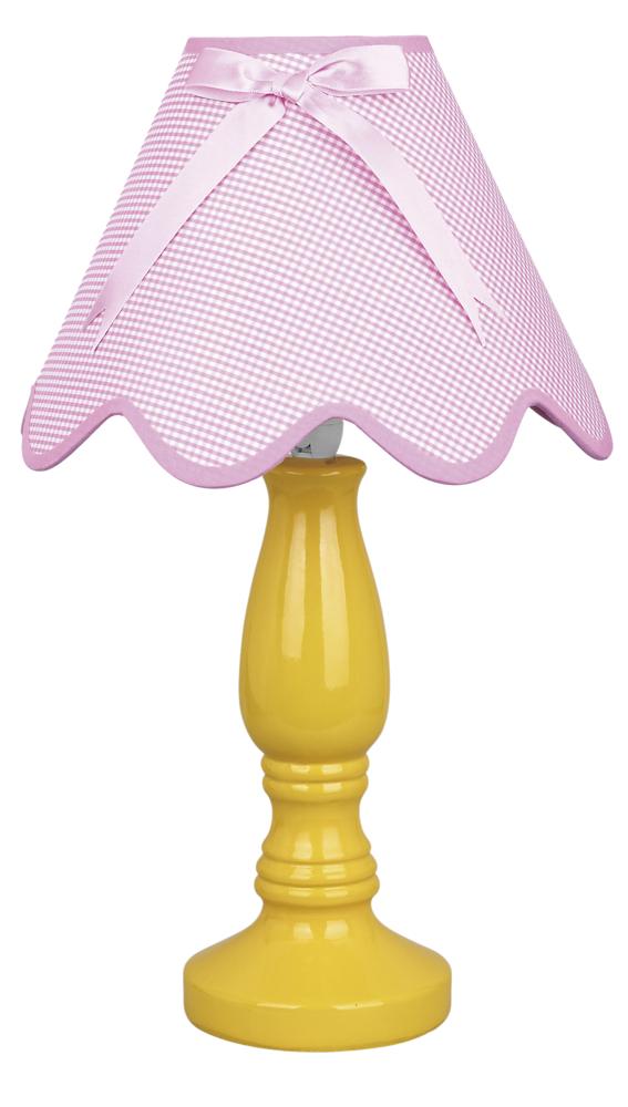 lampka lola gabinetowa żółta E14 abażur różowy