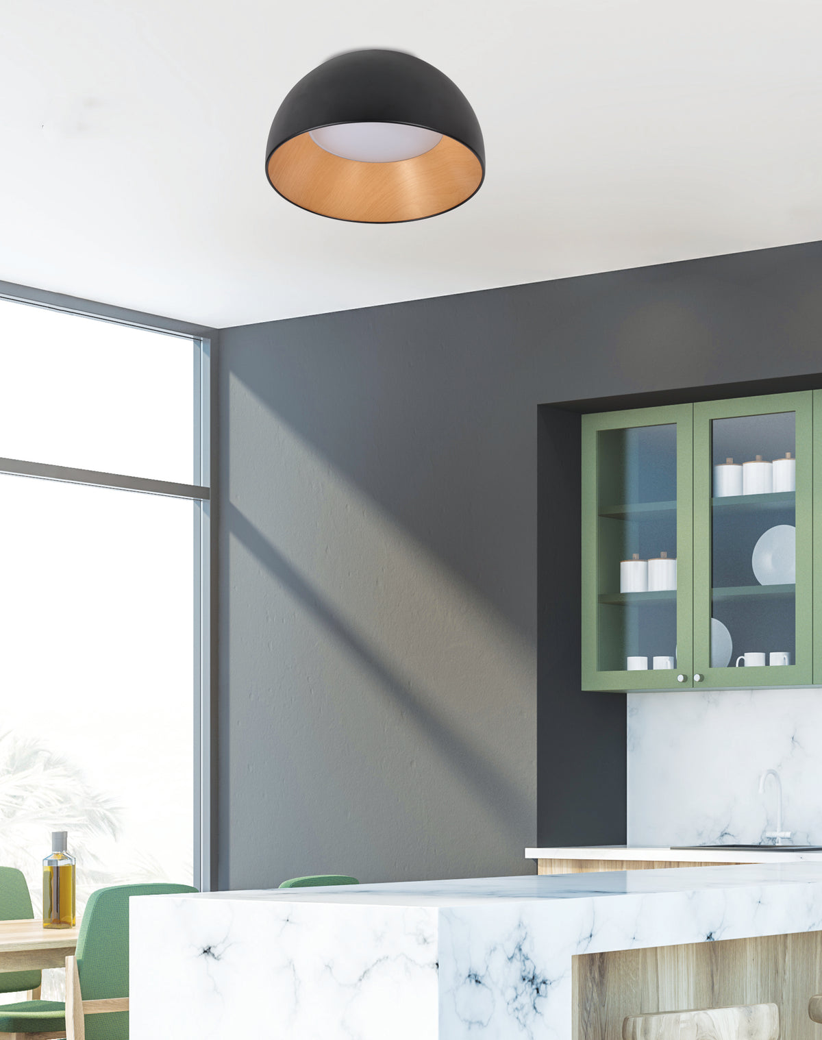 LIGURIA lampa sufitowa plafon czarno drewniany 18W LED 35 cm klosz biały