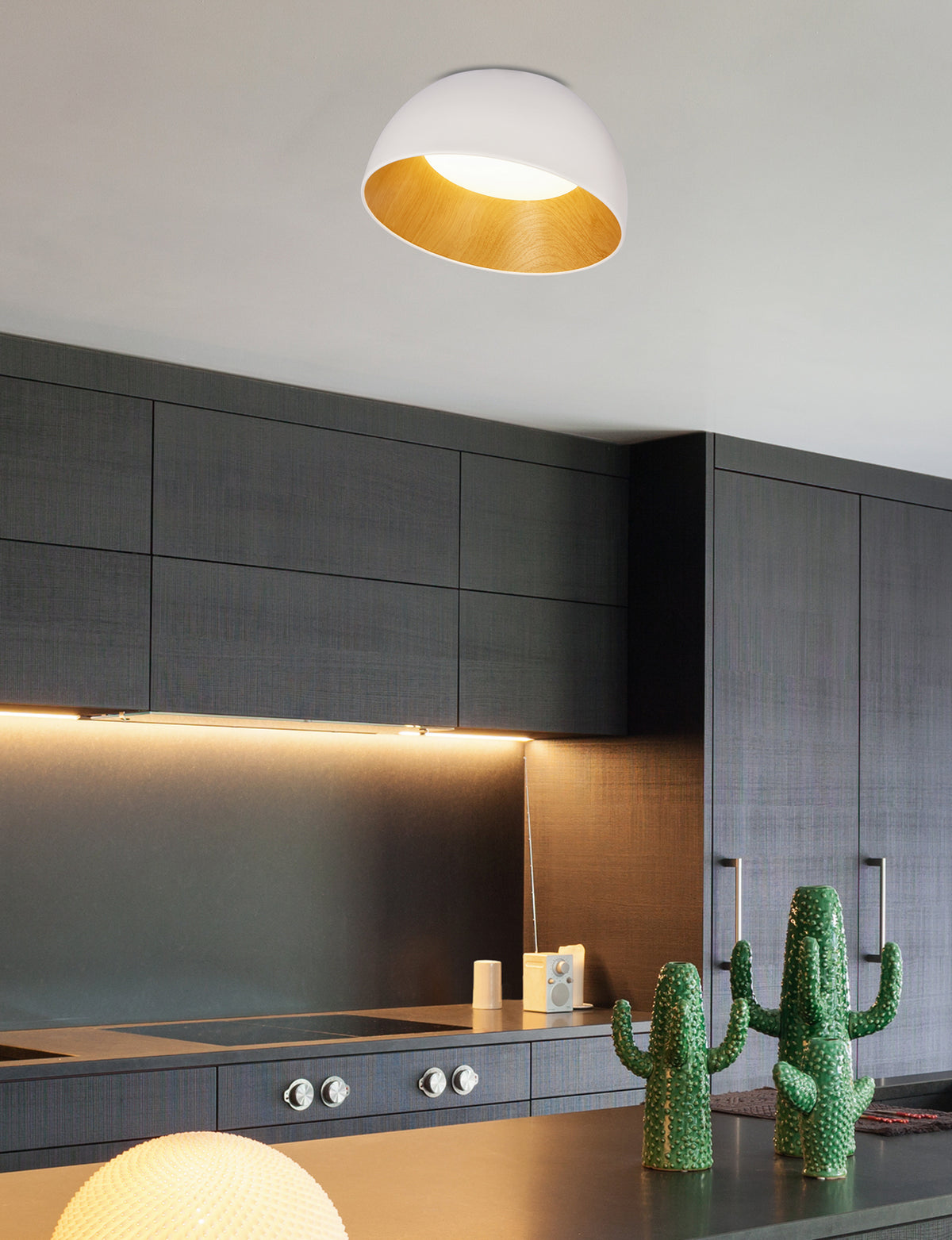 TRENTO lampa sufitowa plafon biało drewniany 18W LED 35 cm klosz biały