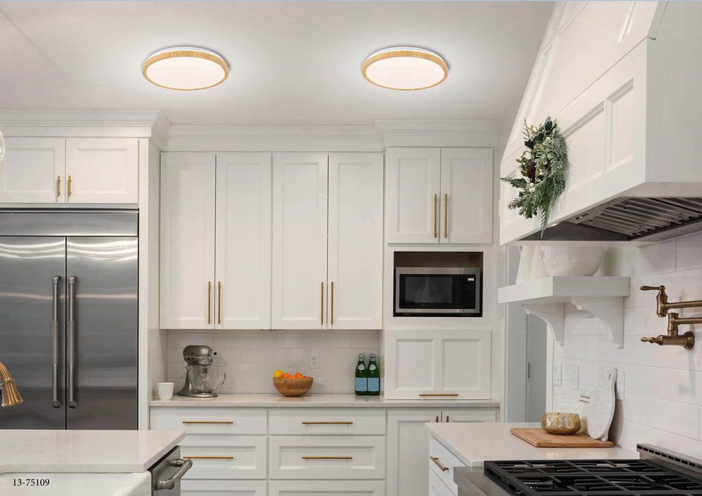 lampa sufitowa gandava plafon 18W LED biało drewniany 4000k