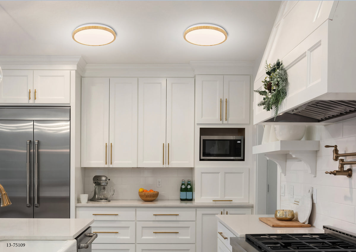 lampa sufitowa gandava plafon 18W LED biało drewniany 4000k