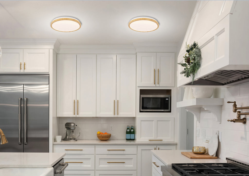 lampa sufitowa gandava plafon 18W LED biało drewniany 4000k