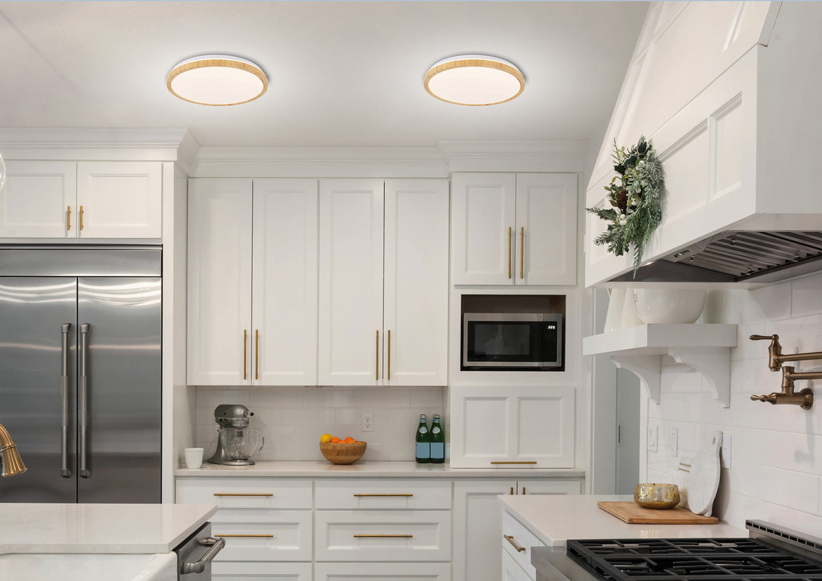 lampa sufitowa gandava plafon 18W LED biało drewniany 4000k