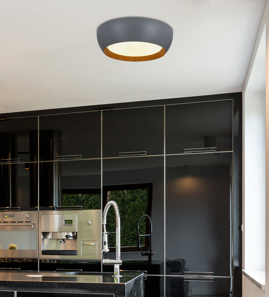 ABRUZZO lampa sufitowa plafon szaro drewniany 24W LED 40x32 cm klosz biały