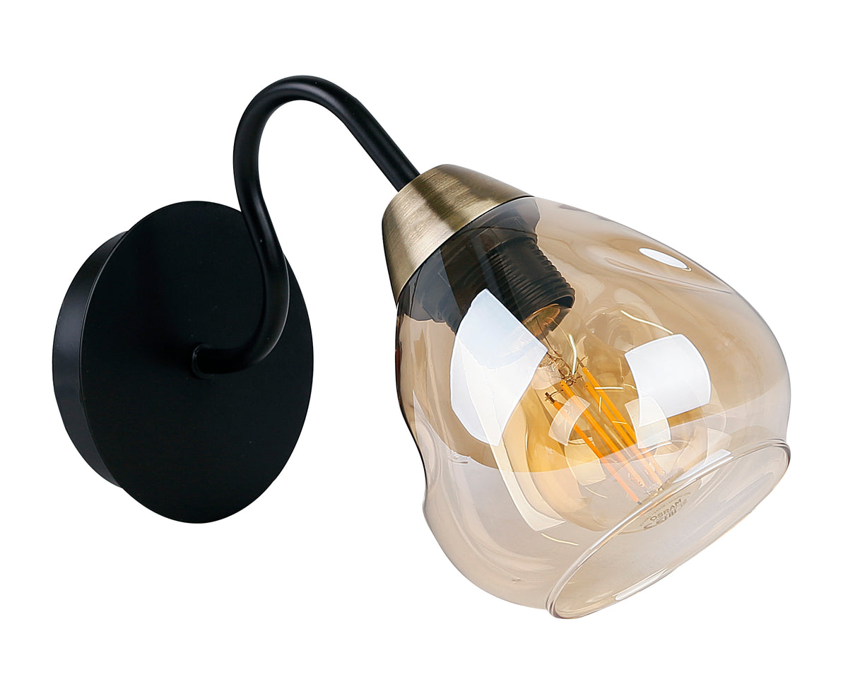 Unica lampa kinkiet czarny+złoty 1x40W E27 klosz dymiony