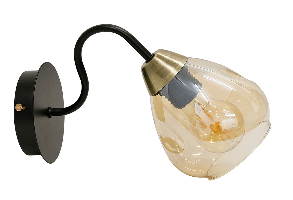 Unica lampa kinkiet czarny+złoty 1x40W E27 klosz dymiony