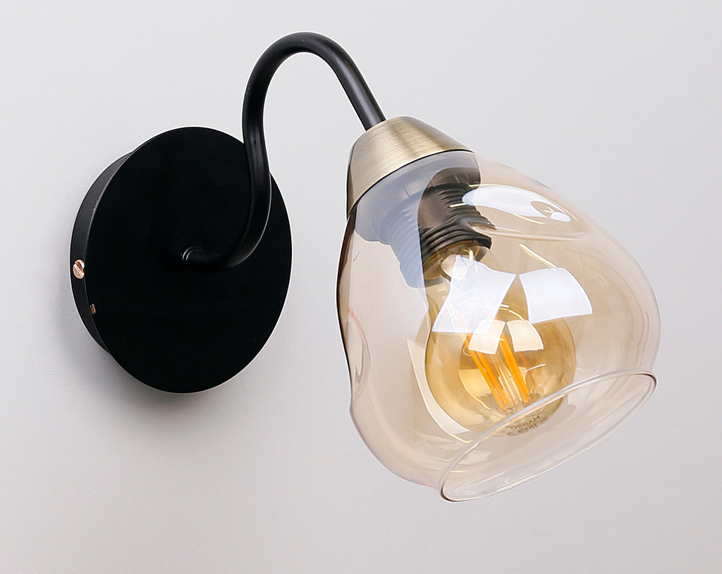 Unica lampa kinkiet czarny+złoty 1x40W E27 klosz dymiony