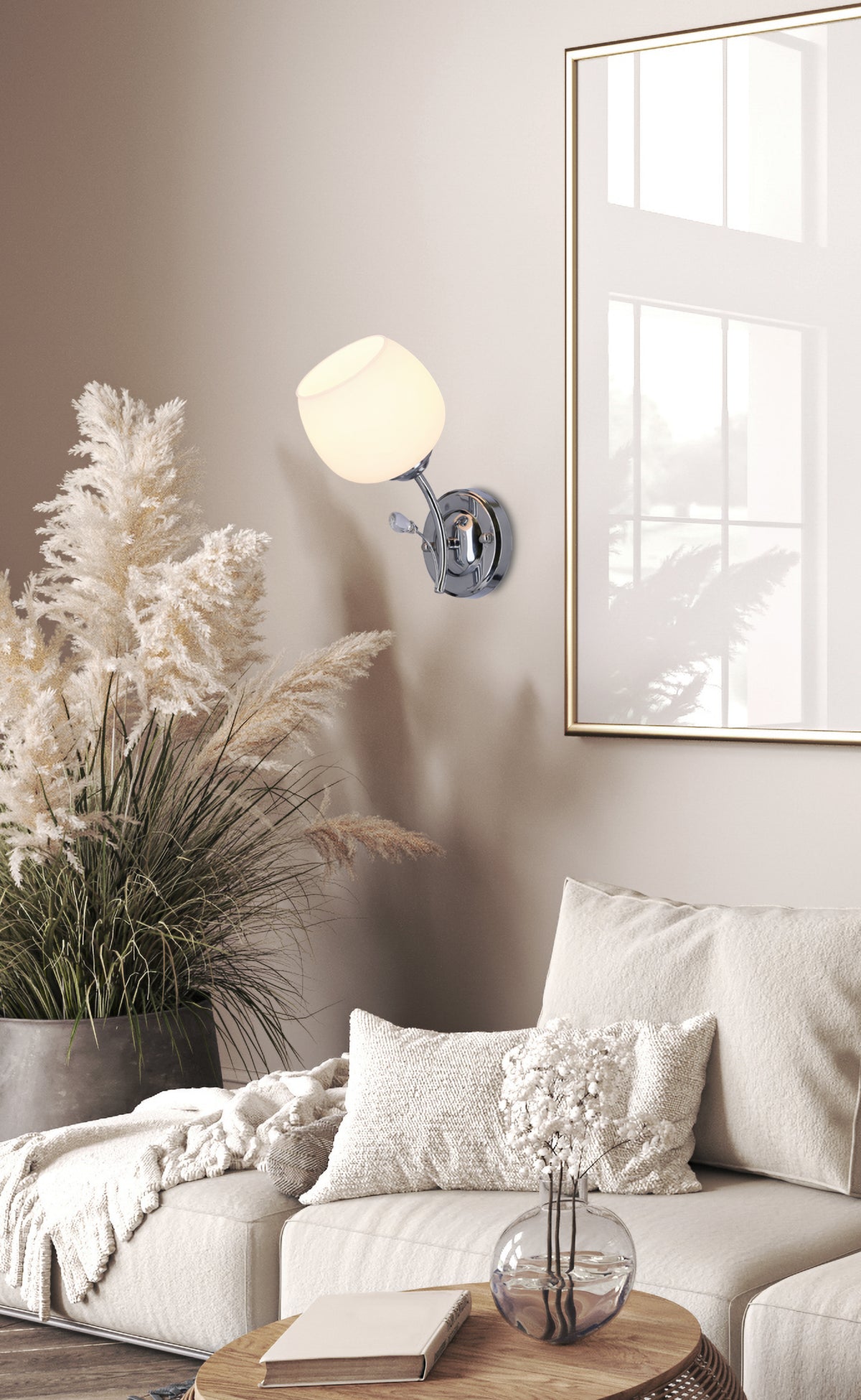 Estar lampa kinkiet chromowy 1x40W E27 klosz biały