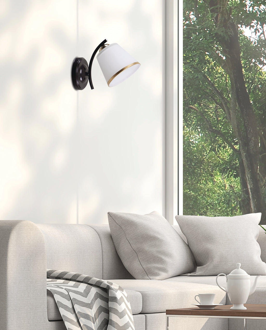 GRECO lampa kinkiet czarny+złoty 1x40 E27 klosz biały