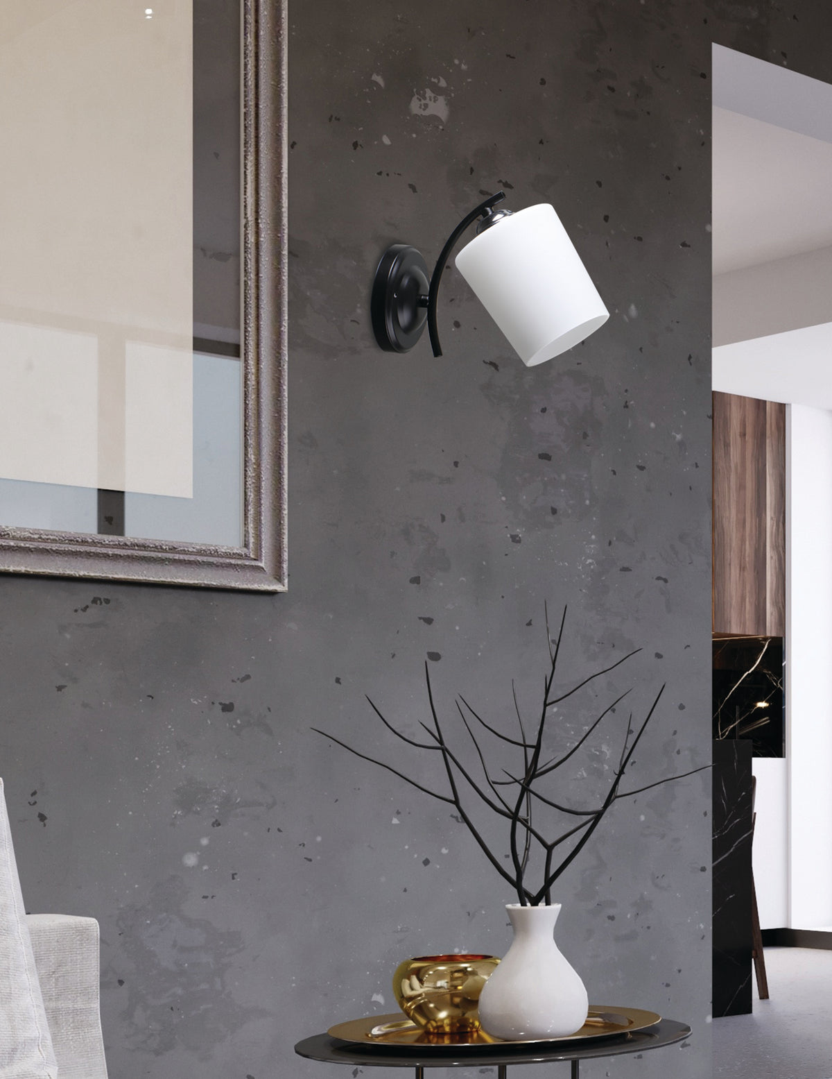 ESNYR lampa kinkiet chromowy+czarny 1x40 E27 klosz biały