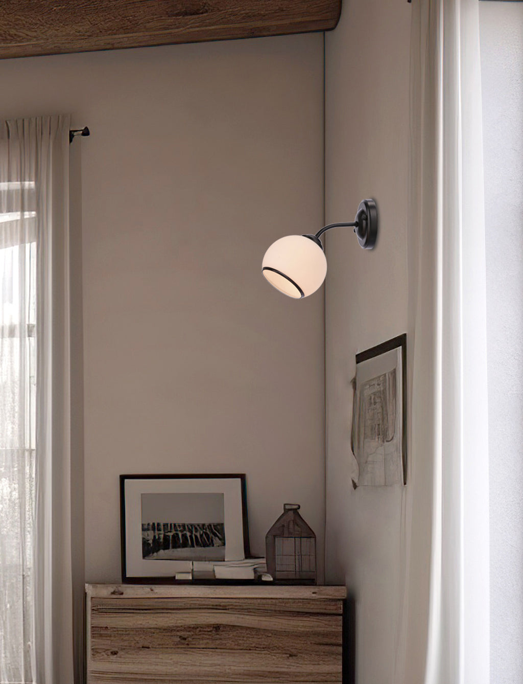 MARINEN lampa kinkiet czarny 1x40W E27 klosz biały z obwódką