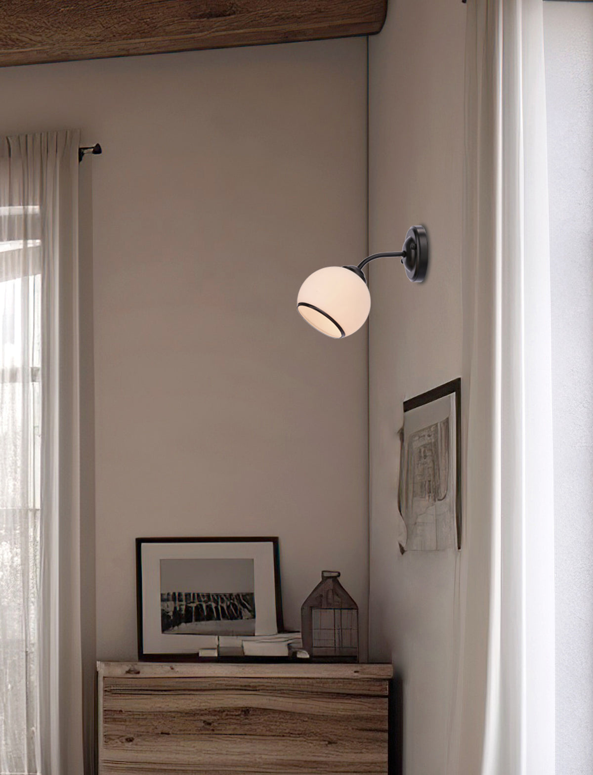 MARINEN lampa kinkiet czarny 1x40W E27 klosz biały z obwódką