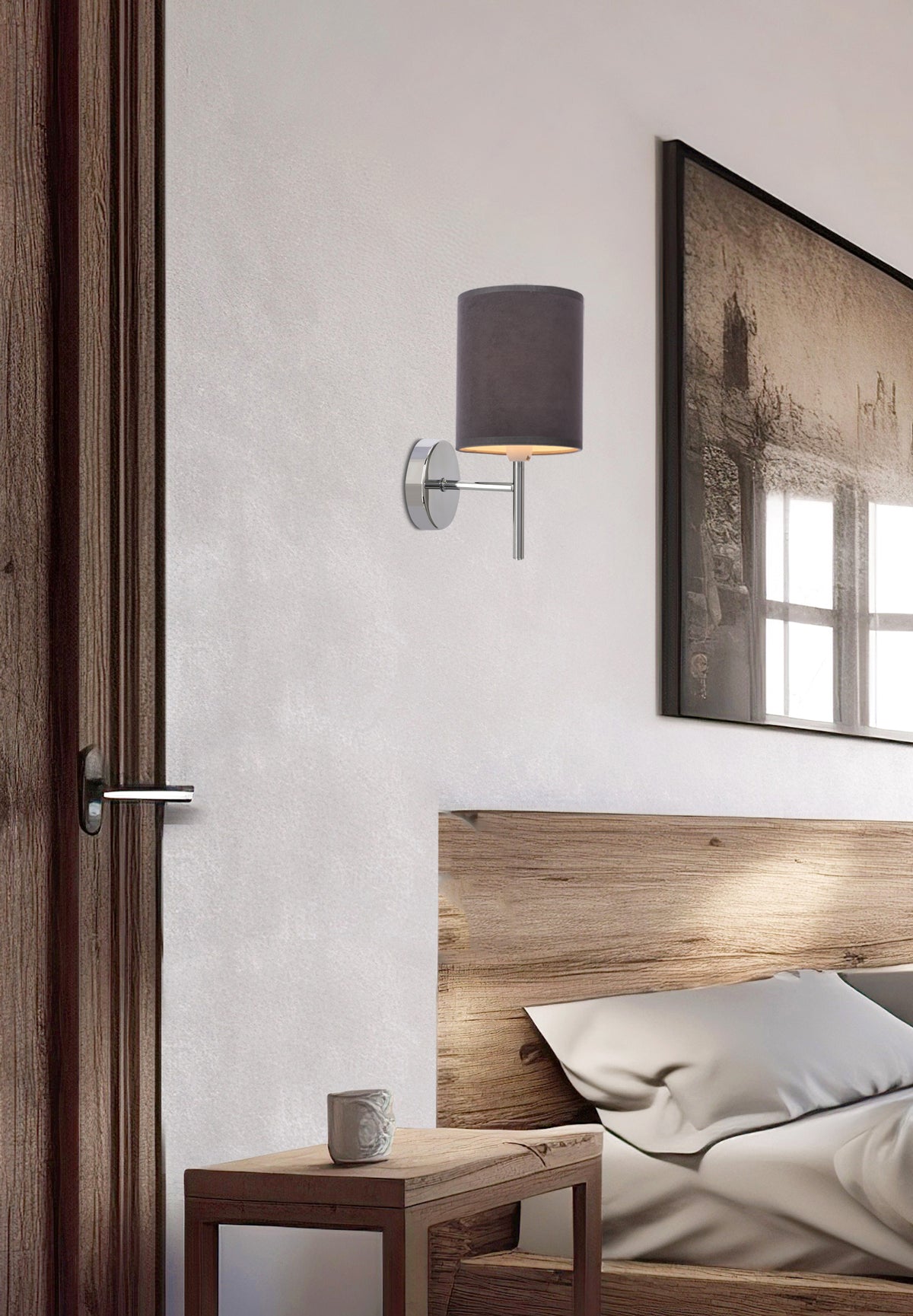 YAN lampa kinkiet chromowy 1x40W E14 abażur grafitowy