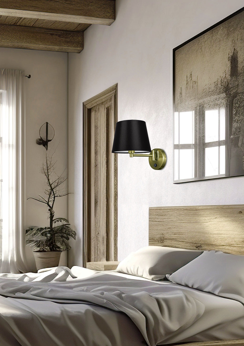 IBIS lampa kinkiet patynowy 1x40W E14 abażur czarny