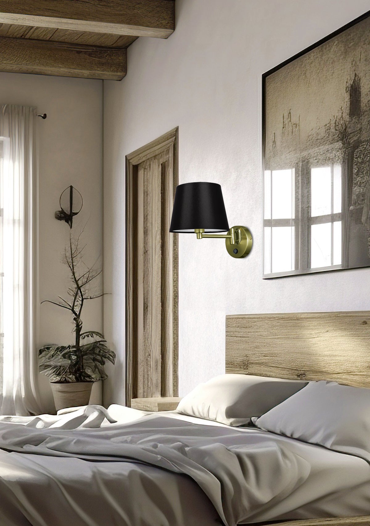 IBIS lampa kinkiet patynowy 1x40W E14 abażur czarny