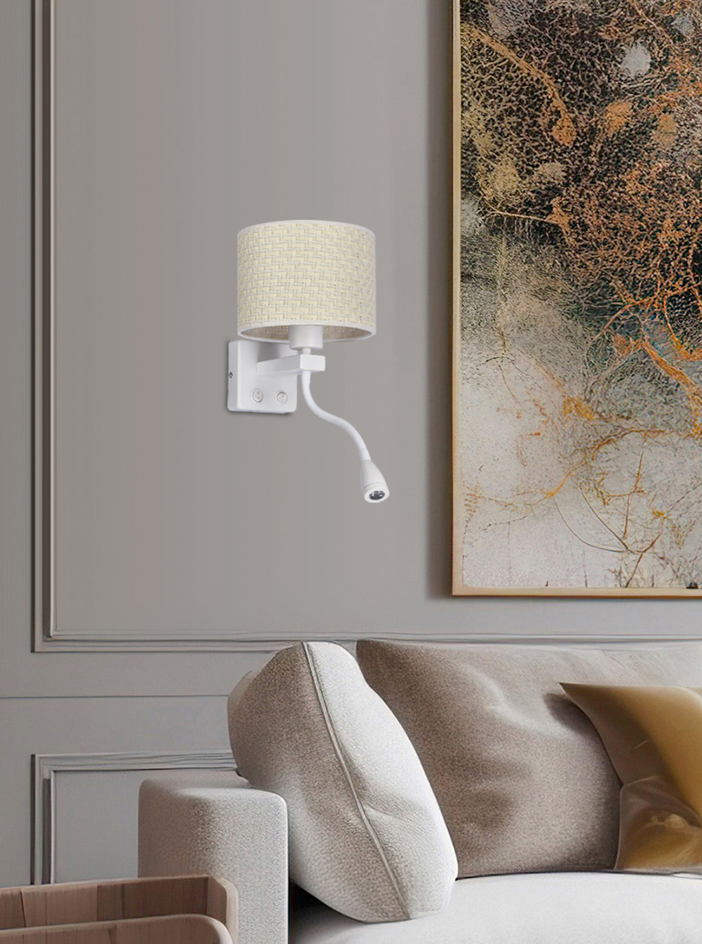 POLO lampa kinkiet biały 1x40W E27+2W LED abażur kremowy
