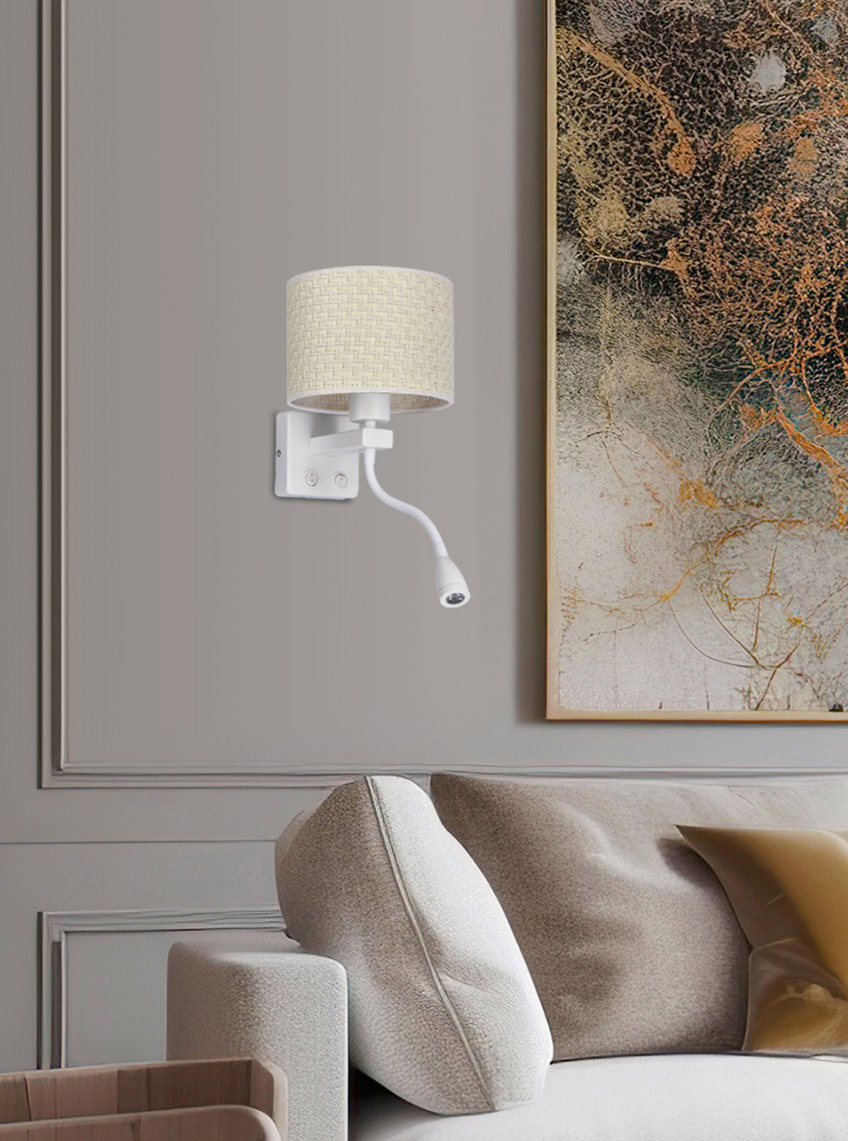 POLO lampa kinkiet biały 1x40W E27+2W LED abażur kremowy