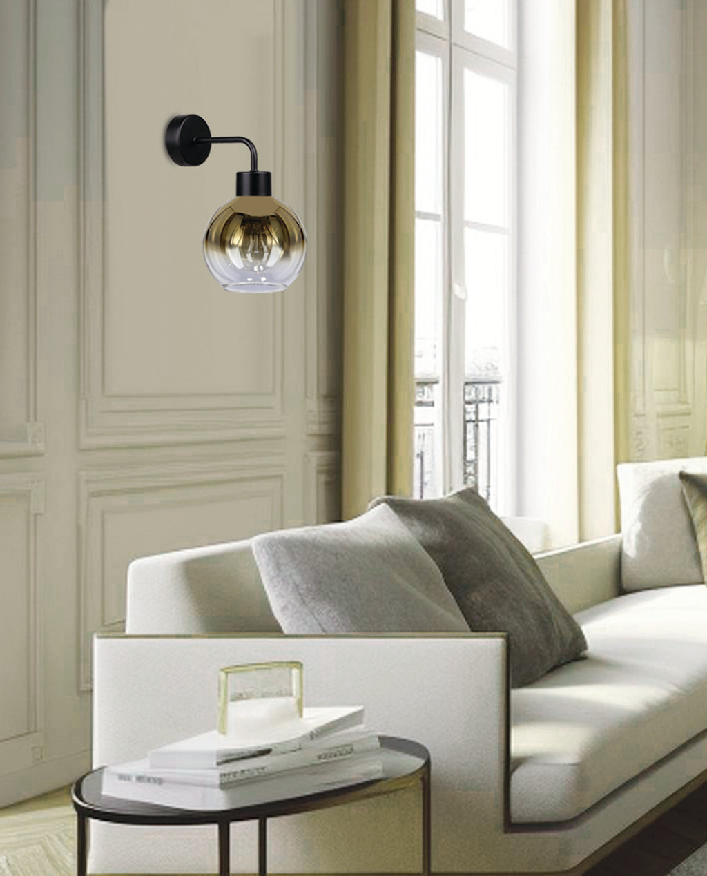LADY lampa kinkiet czarny 1x40W E27 klosz złoty