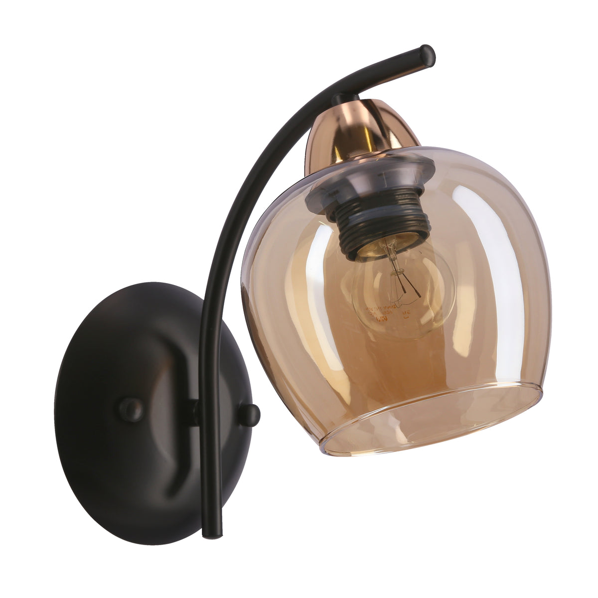 MERRA lampa kinkiet czarny 1x40W E27 klosz bursztynowy