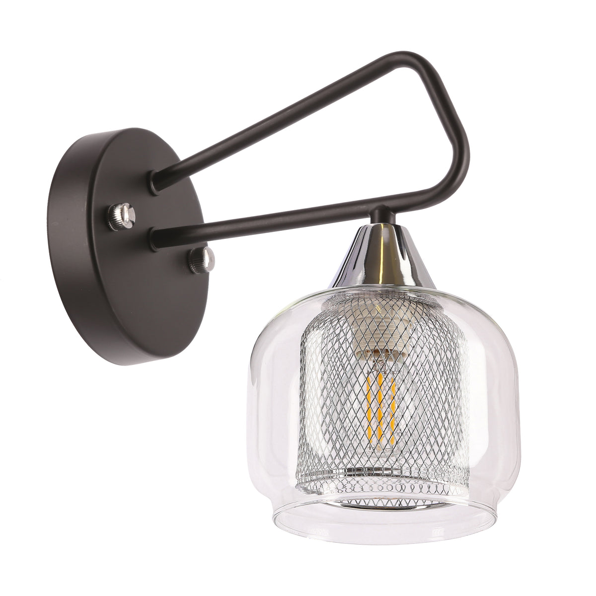 GATO lampa kinkiet czarny 1x40W E14 klosz szklany bezbarwny+chromowy