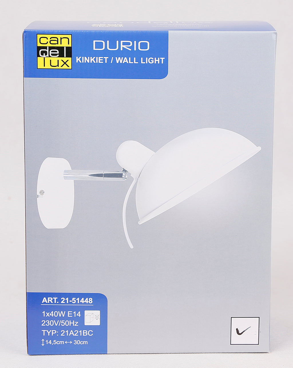 DURIO lampa kinkiet 1x40W E14 biały