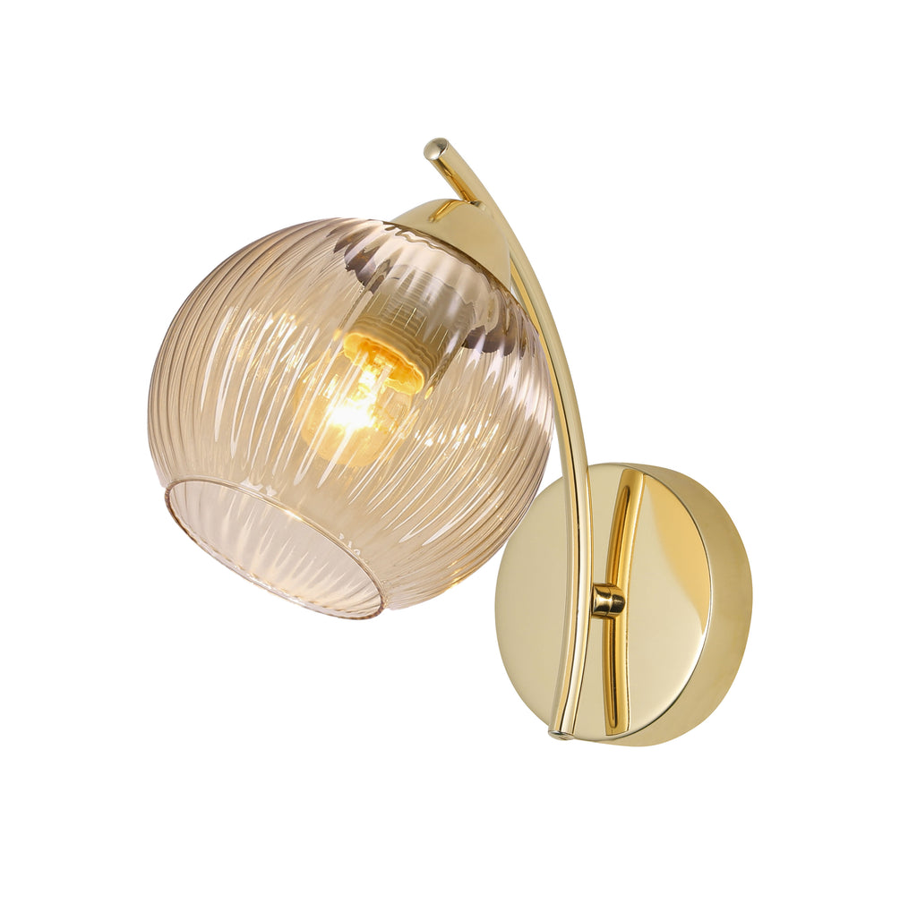 LUNORE lampa kinkiet złoty 1x40W E27 klosz bursztynowy
