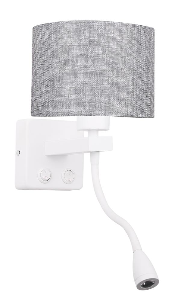 POLO kinkiet 1x40W E27 + 2W LED biały abaż. okrągły szary