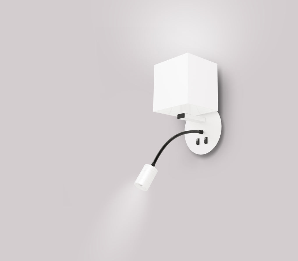 MAGNUM 1 lampa kinkiet okragły 1x40W E27+3W LED abażur kwadrat biały