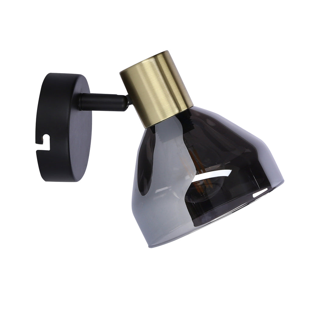 lampa gregory kinkiet czarny brąz 1x40W E14 klosz dymiony