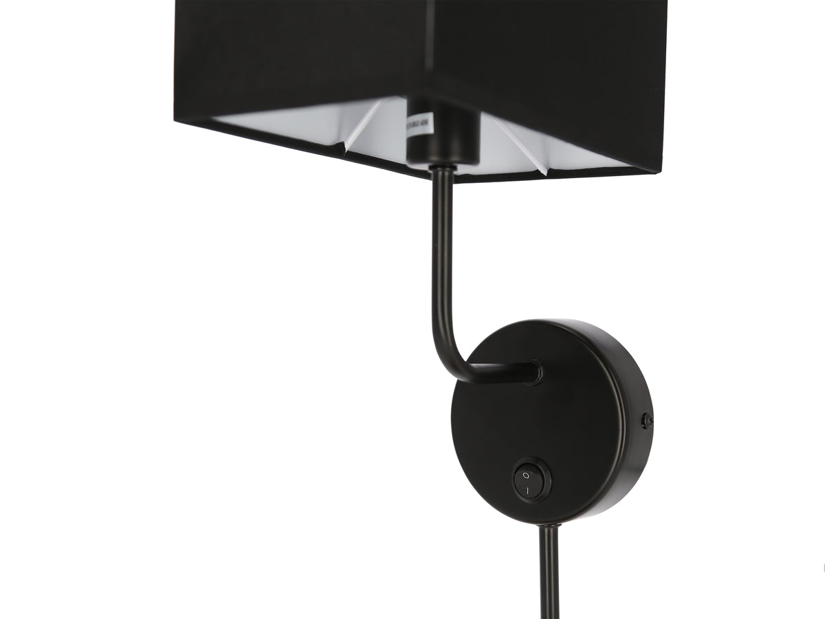 Keto lampa kinkiet czarny 1x40W E14 abażur czarny z włącznikiem