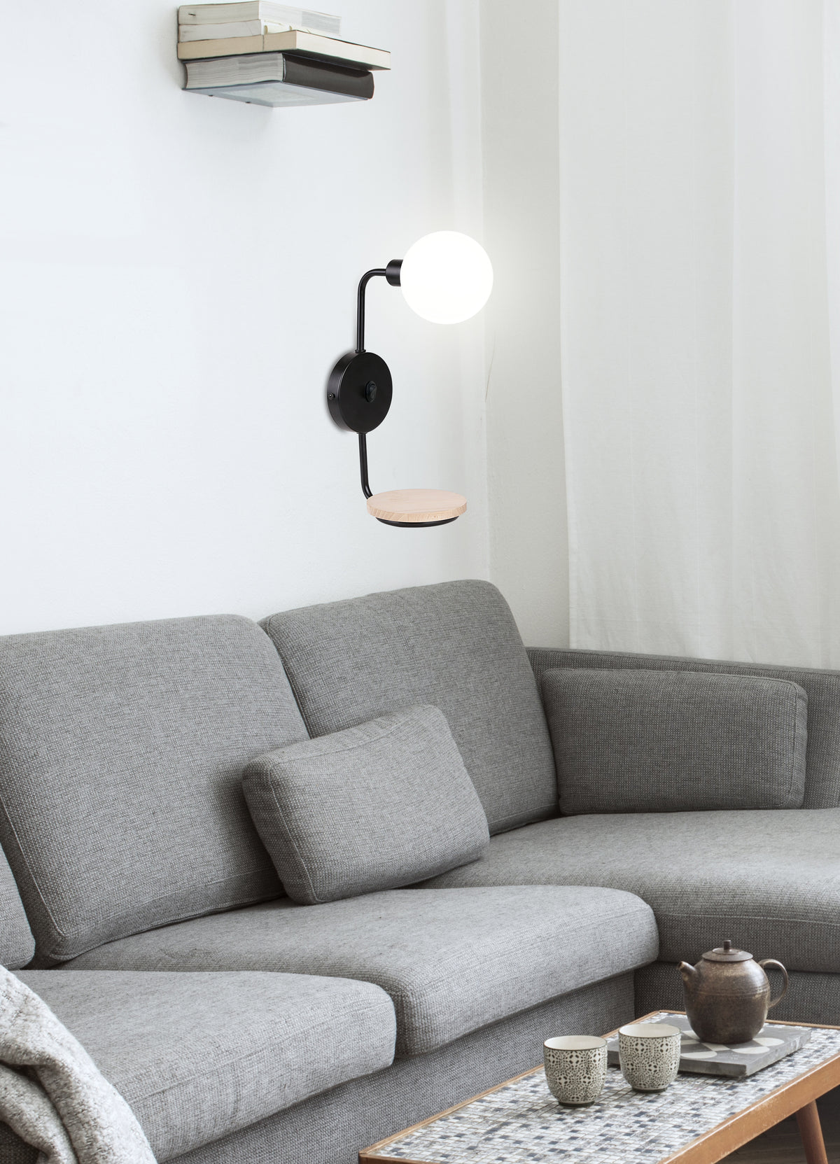 Ponio lampa kinkiet czarny 1x25W G9 klosz biały