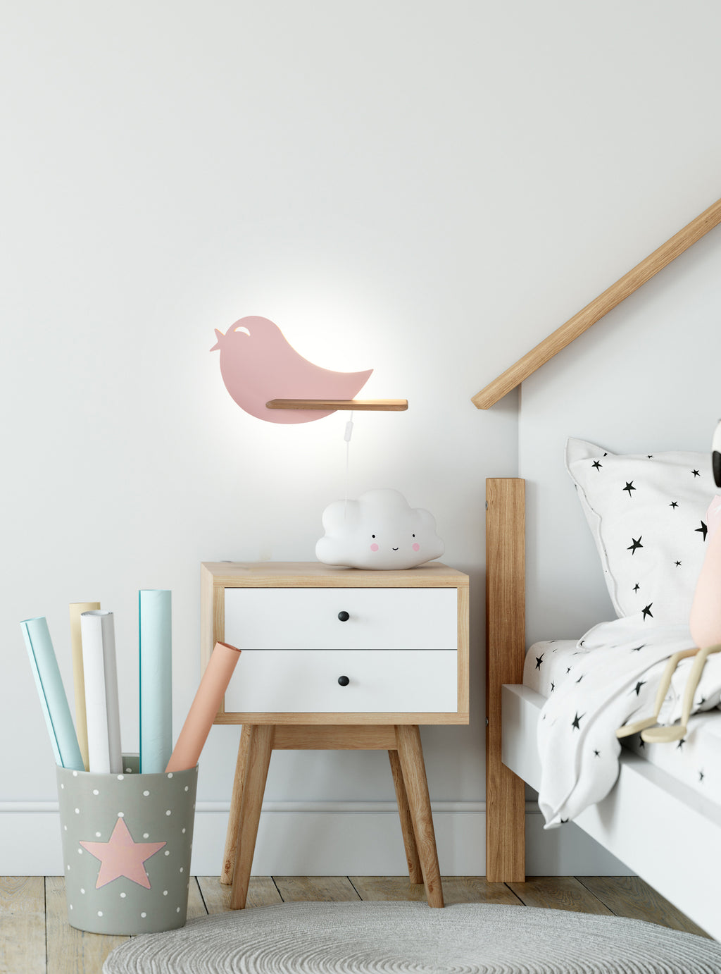 BIRD lampa kinkiet 5W LED 4000k iq kids z przewodem z wł. i wtyczką różowy