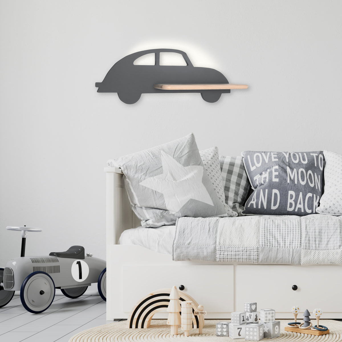 CAR lampa kinkiet 5W LED 4000k wp iq kids z przewodem z wł. i wtyczką szary