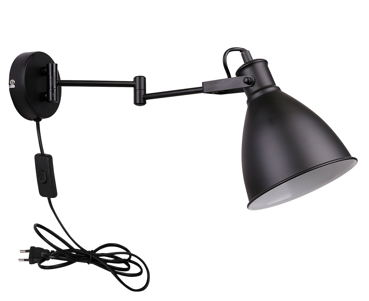 Espera lampa kinkiet 1x40W E27 czarny z przewodem przył. z wtyczką i włącznikiem