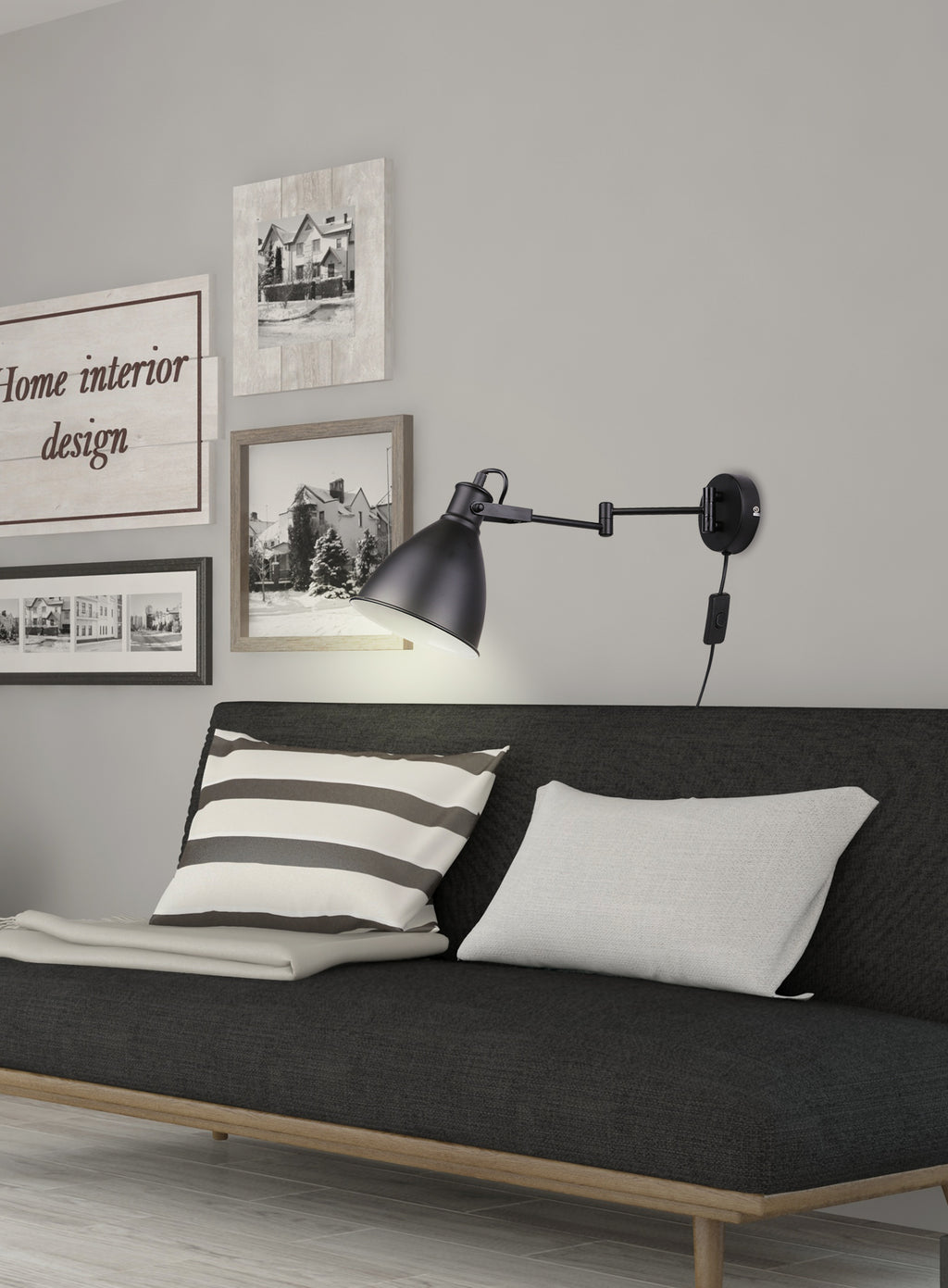 Espera lampa kinkiet 1x40W E27 czarny z przewodem przył. z wtyczką i włącznikiem