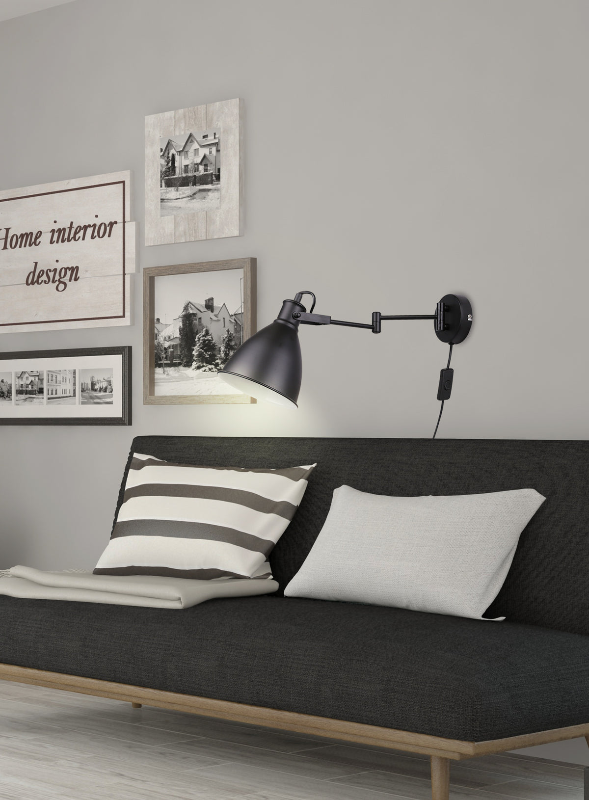 Espera lampa kinkiet 1x40W E27 czarny z przewodem przył. z wtyczką i włącznikiem