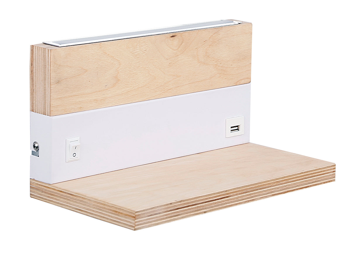 ANET lampa kinkiet drewniany z półką 2x4W LED 4000k maskownica biała