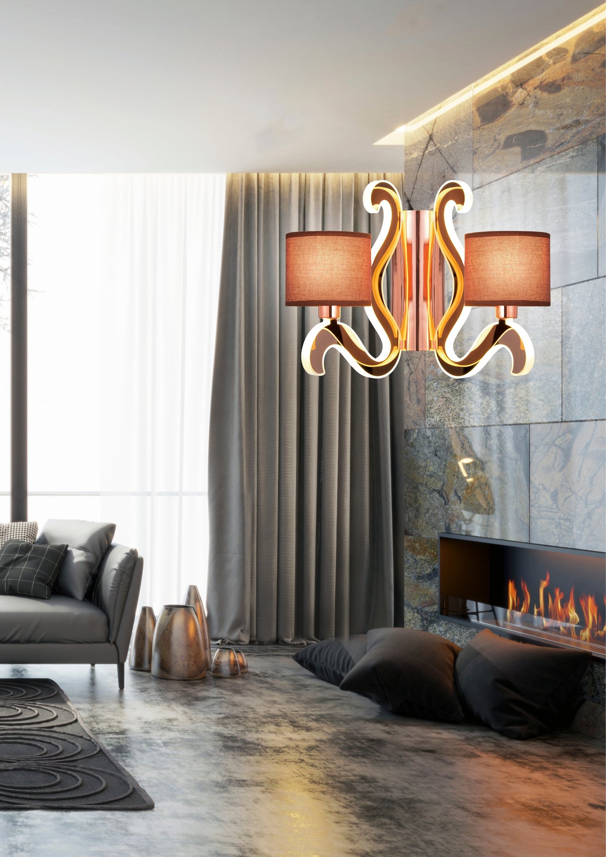 AMBROSIA 3 lampa kinkiet 2x40W E14 + 12,3W LED miedziany