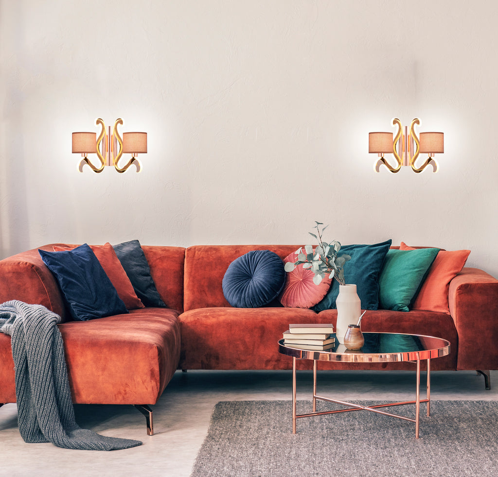 AMBROSIA 3 lampa kinkiet 2x40W E14 + 12,3W LED miedziany