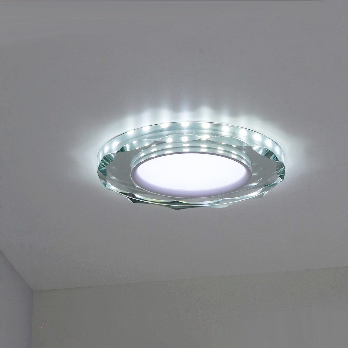 SSP-25 CH/TR+WH 8W LED 230V RING LED BIAŁY oczko sufitowe lampa sufitowa OKRĄGŁA SZLIF SZKŁO TRANSPARENTNE