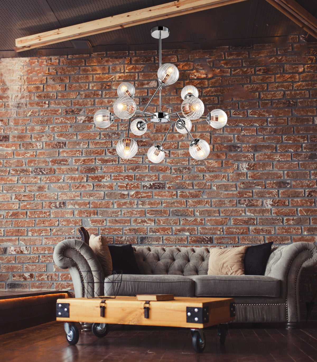 BEST lampa wisząca 12x40W E14 chrom+miedź