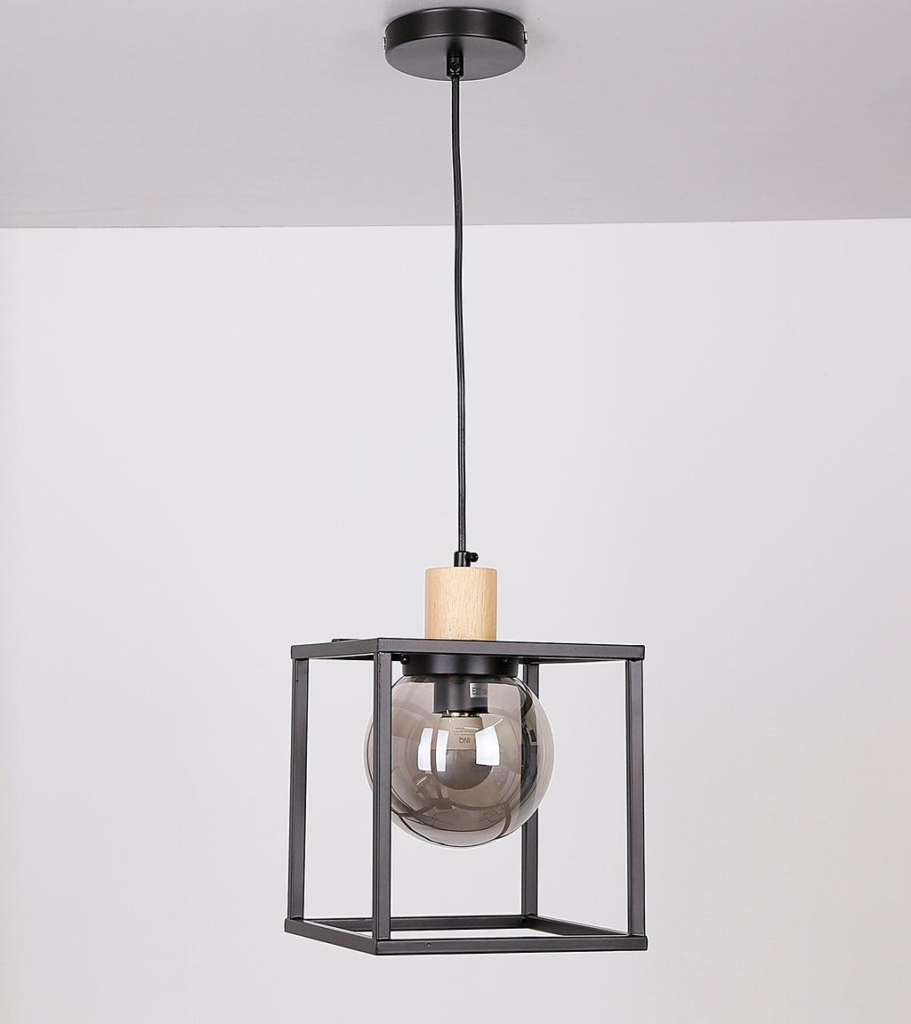 Retro 2 lampa wisząca czarny 1x40W E27 klosz dymiony