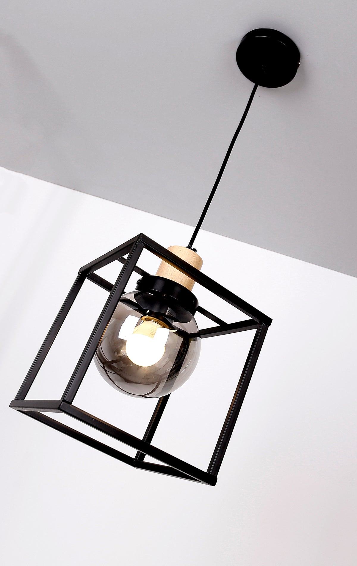 Retro 2 lampa wisząca czarny 1x40W E27 klosz dymiony