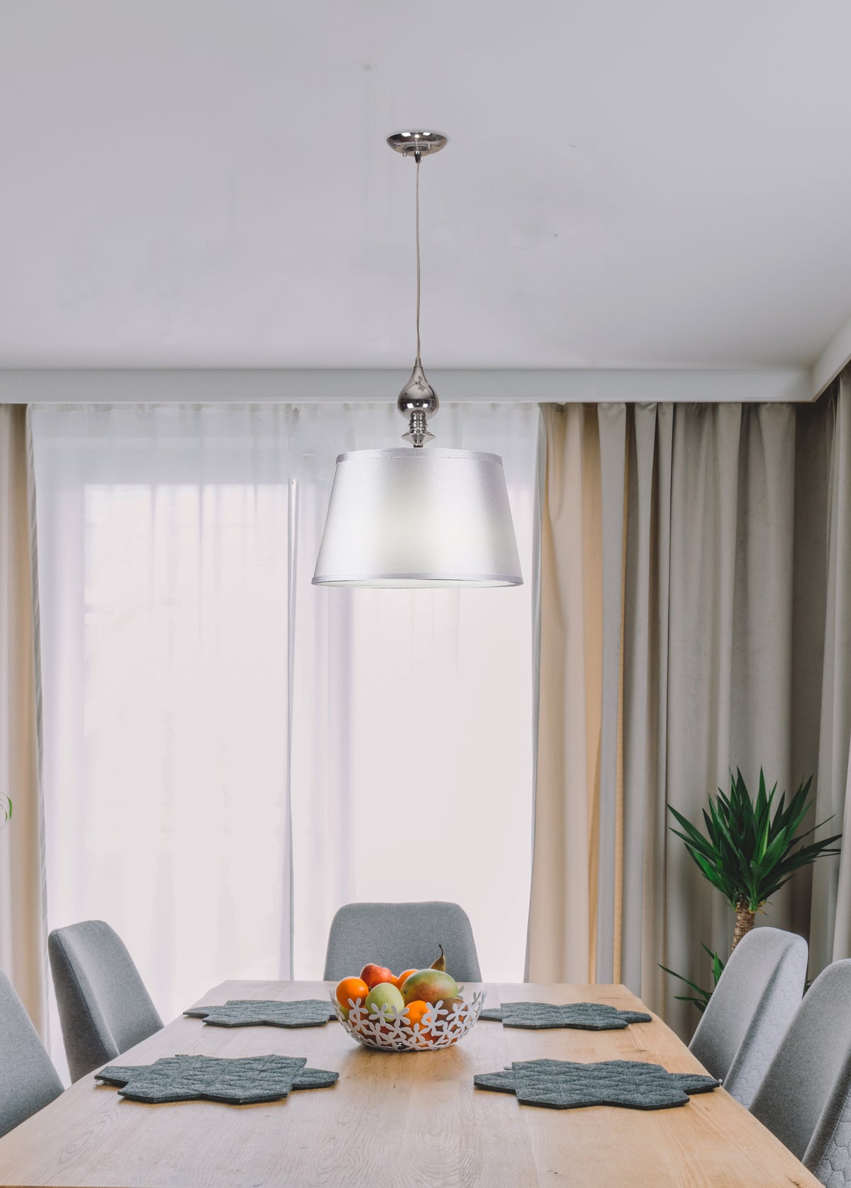 PRIMA lampa wisząca chromowy 1x60 E27 abażur srebrny