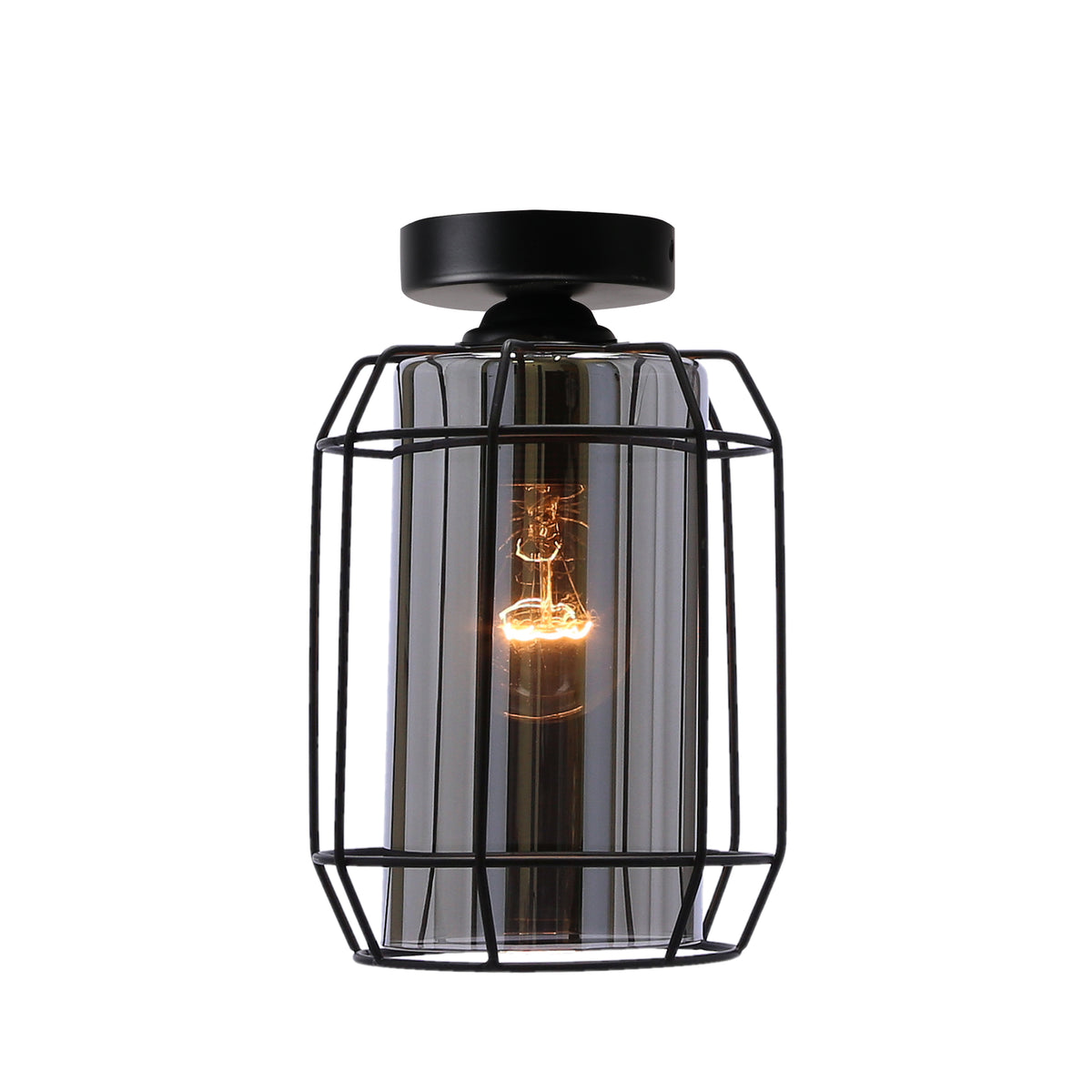 Jonera lampa sufitowa czarny 1x40W E27 klosz dymiony