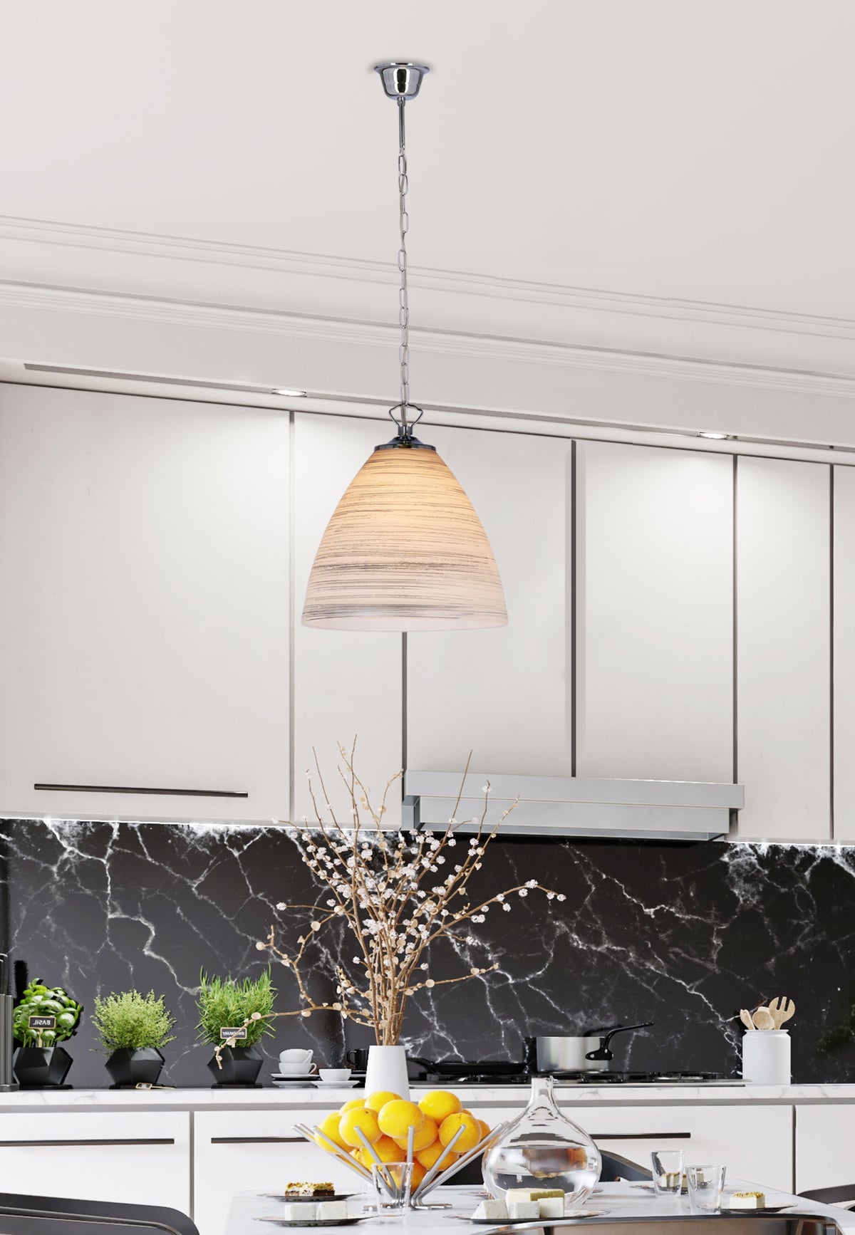 Scordia lampa wisząca chromowy 1x60W E27 klosz biały+srebrny